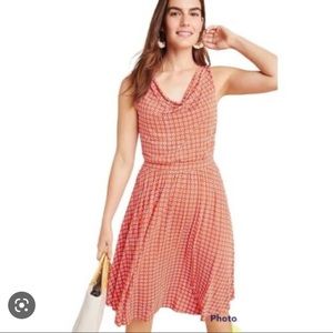 Anthropologie Maeve Brianne Cowl Neck Knit Dress in Coral and White Floral